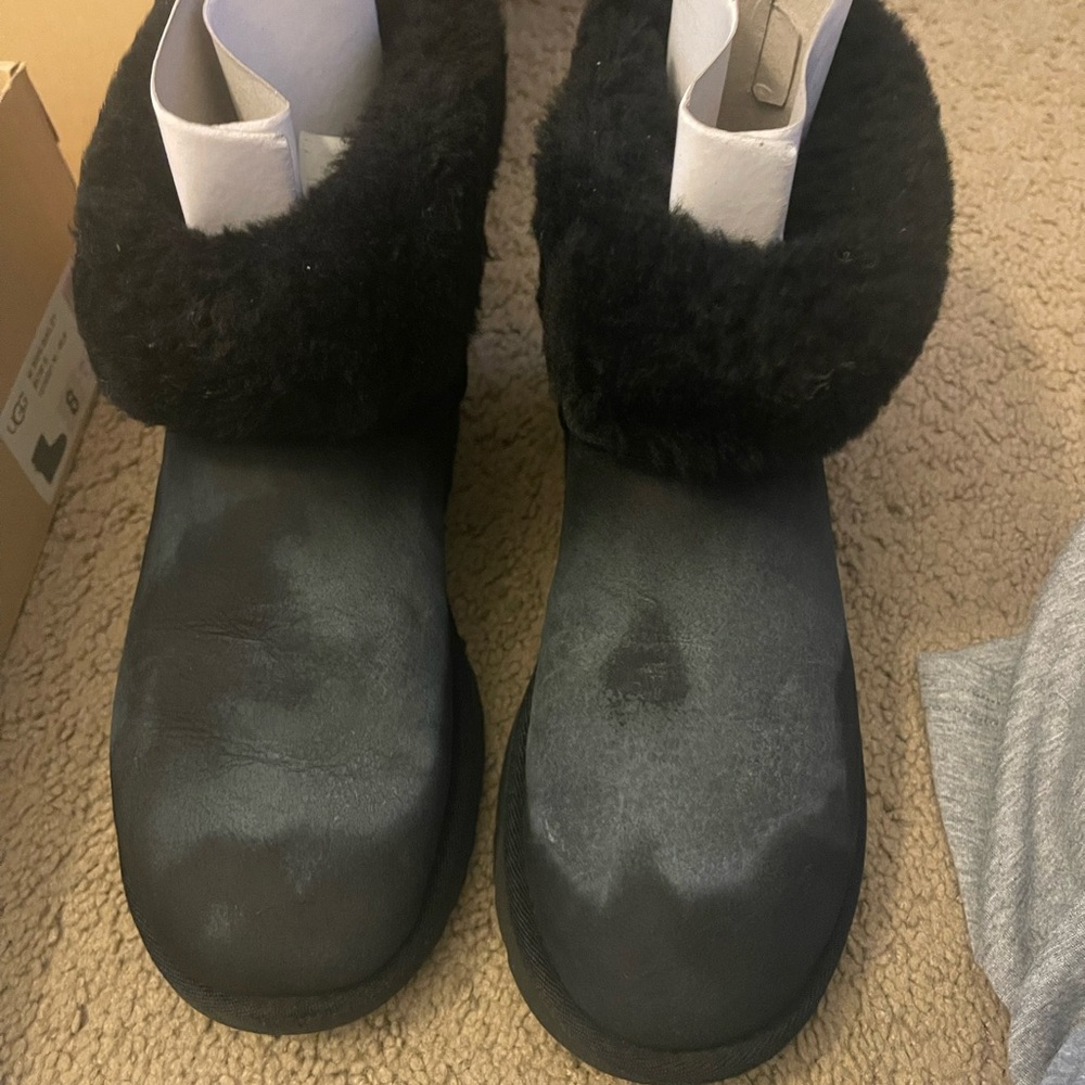 UGG Black Shearling-Trim Slip On Boots